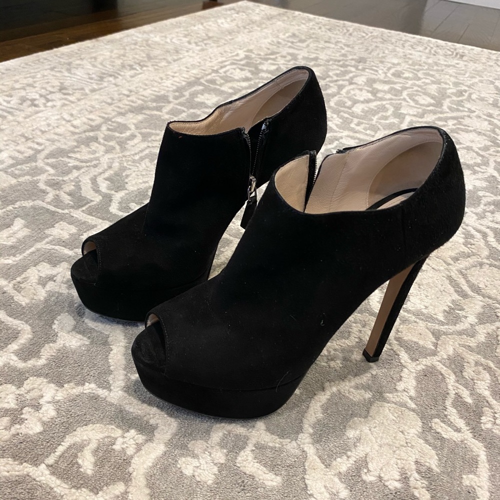 Prada Black Suede Platform Booties With Peep Toe 6 - image 6